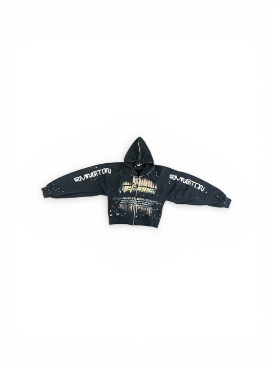 RIVINGTON ROI REBIS RADICAL PAPER ROSE ZIP HOODIE MECHANIC BLACK