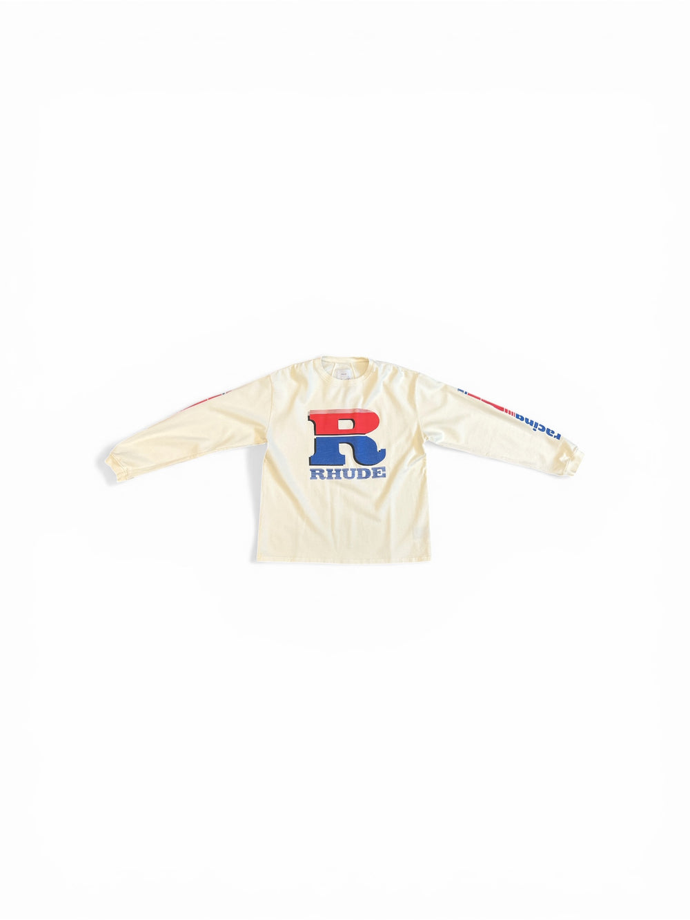 RHUDE SPLIT PETROL LOGO LS TEE VINTAGE WHITE/ RED/ BLUE