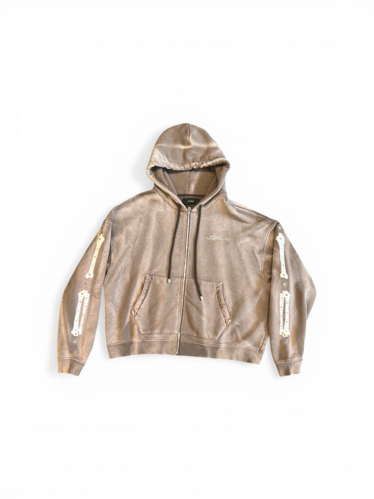 AMIRI BONES STUDDED ZIP HOODIE BROWN