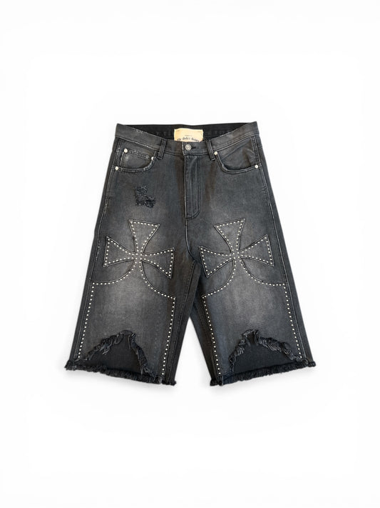 THE SEKRIT SAINTS STUDDED CHOPPER SHORT WASHED BLACK