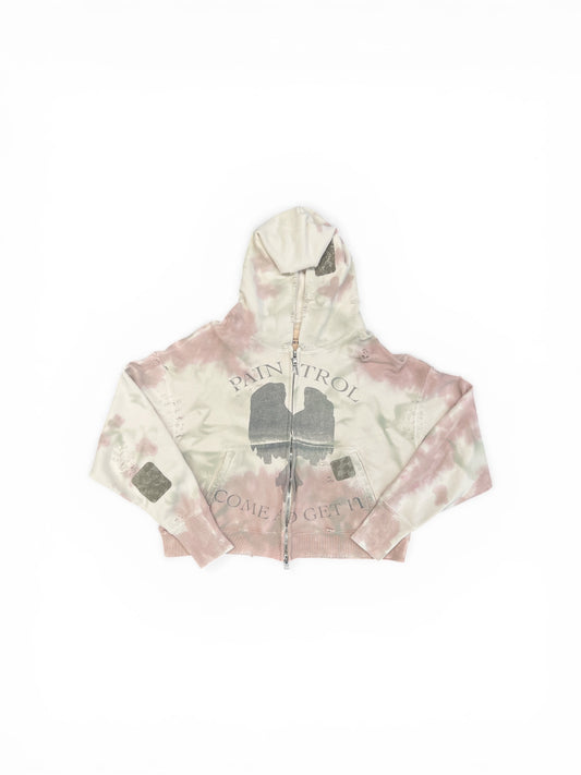 THE SEKRIT SAINTS PAIN ZIP-UP HOODIE WHITE/NEAPOLITAN STAIN