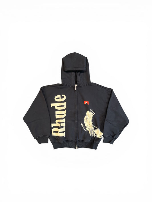RHUDE EAGLE PASS ZIP-UP HOODIE VINTAGE BLACK/ WHITE