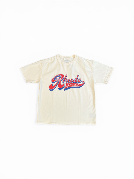 RHUDE PIT STOP TEE VINTAGE WHITE/ RED / BLUE