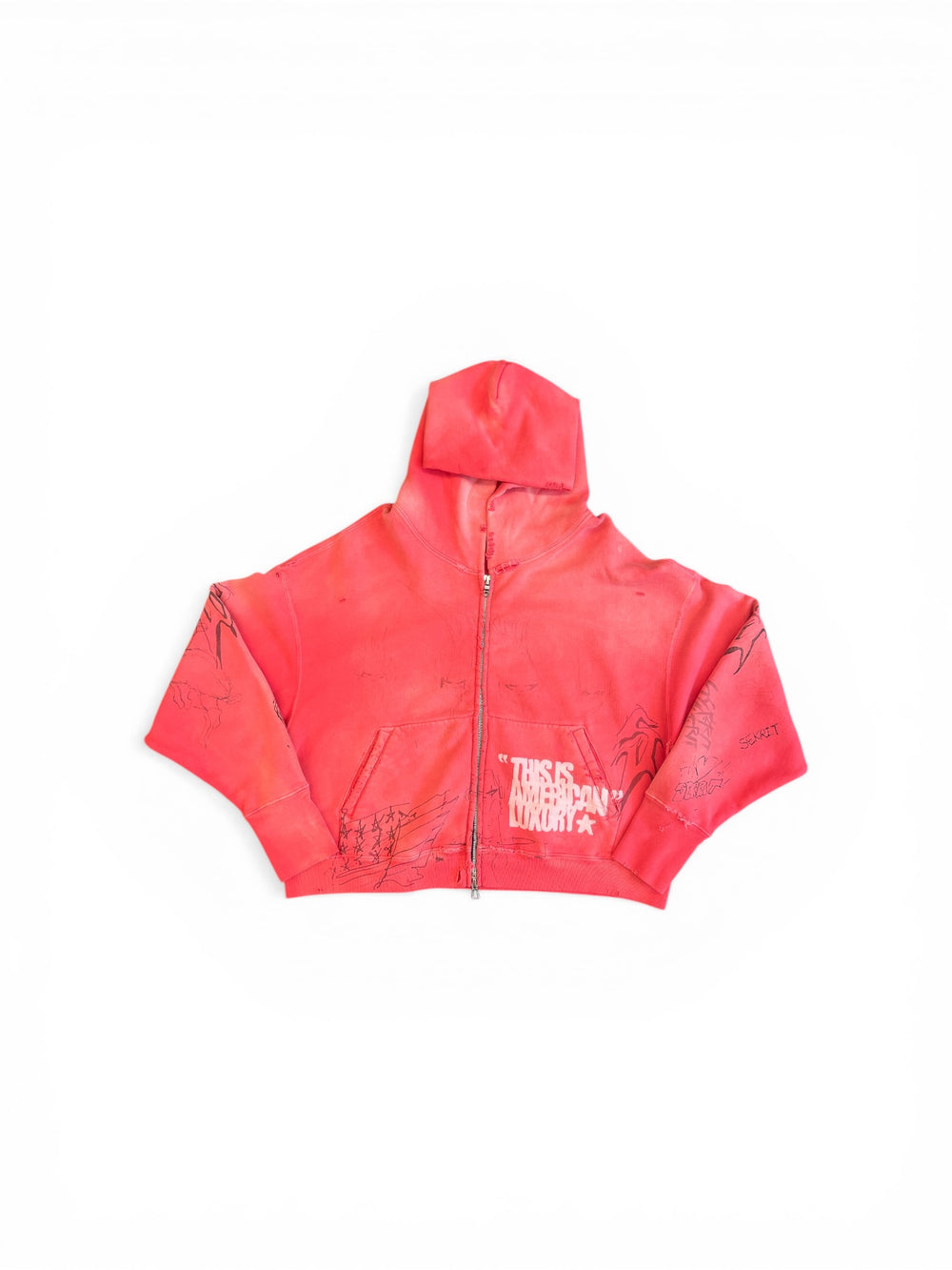 THE SEKRIT SAINTS TIME CAPSULE ZIP-UP HOODIE FADED RED