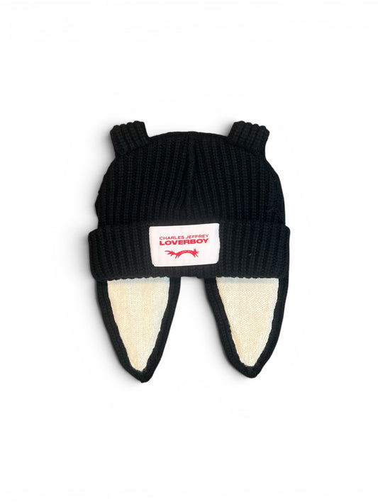 CHARLES JEFFREY LOVERBOY CHUNKY RABBIT BEANIE BLACK SS26