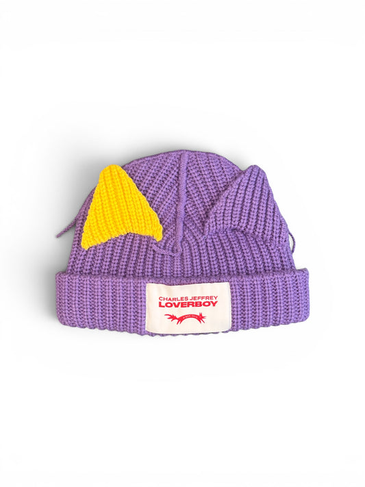 CHARLES JEFFREY LOVERBOY CHUNKY EARS BEANIE PURPLE + YELLOW