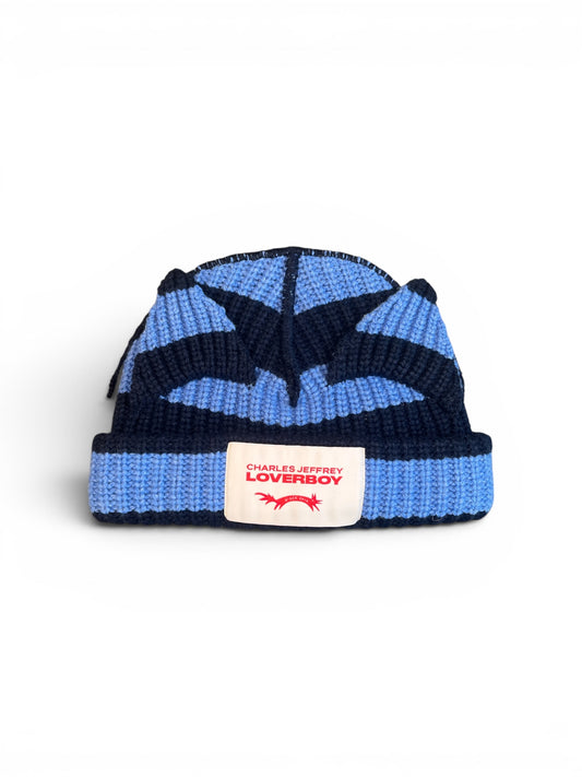 CHARLES JEFFREY LOVERBOY CHUNKY EARS BEANIE BLUE + NAVY STRIPE