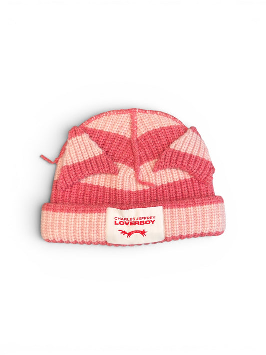 CHARLES JEFFREY LOVERBOY CHUNKY EARS BEANIE PINK STRIPE