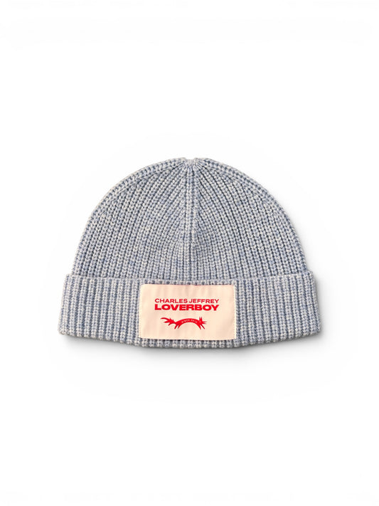 CHARLES JEFFREY LOVERBOY CHUNKY RIB BEANIE LIGHT BLUE