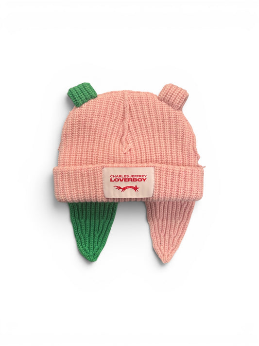 CHARLES JEFFREY LOVERBOY CHUNKY RABBIT BEANIE PINK + GREEN