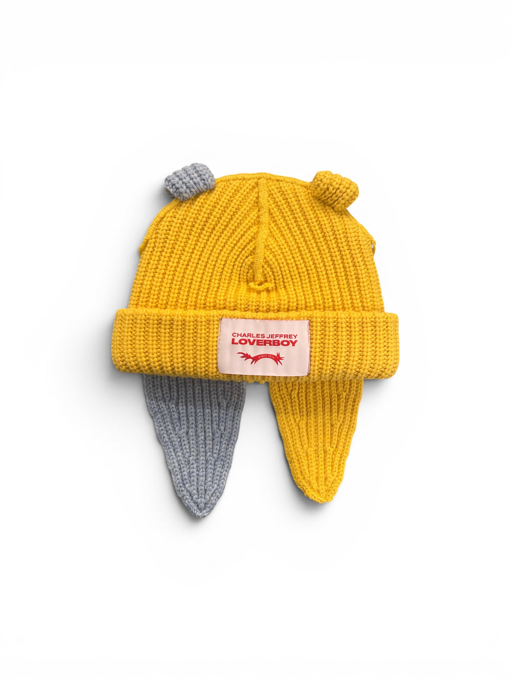 CHARLES JEFFREY LOVERBOY CHUNKY RABBIT BEANIE YELLOW + LIGHT BLUE