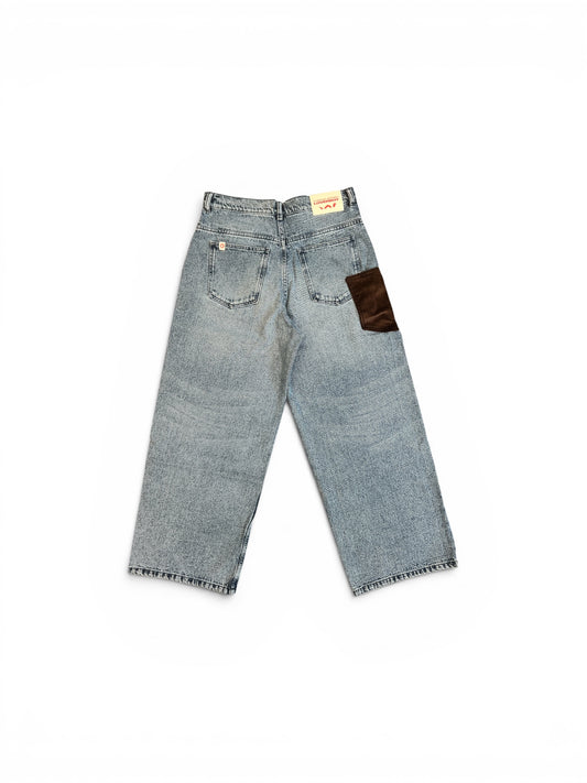 CHARLES JEFFREY LOVERBOY LOOSE FIT JEAN WITH CROCHET TRUMPET WASHED DENIM