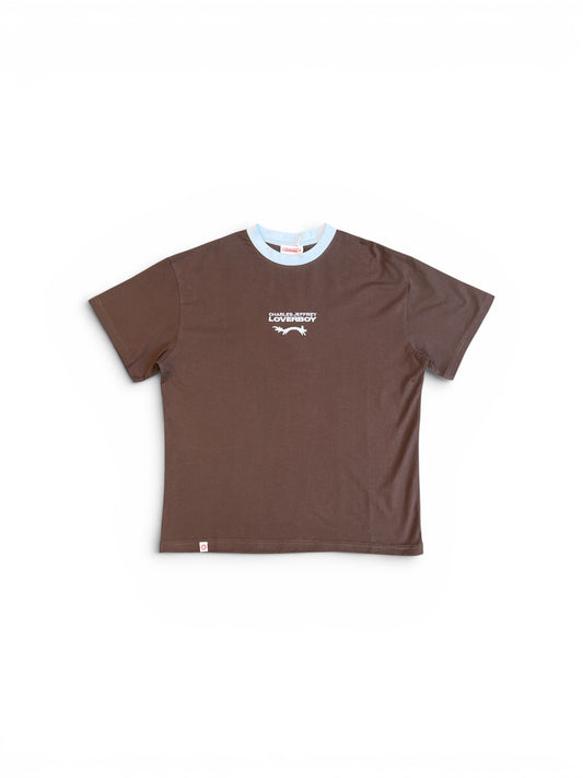 CHARLES JEFFREY LOVERBOY LOGO TEE BROWN + LIGHT BLUE