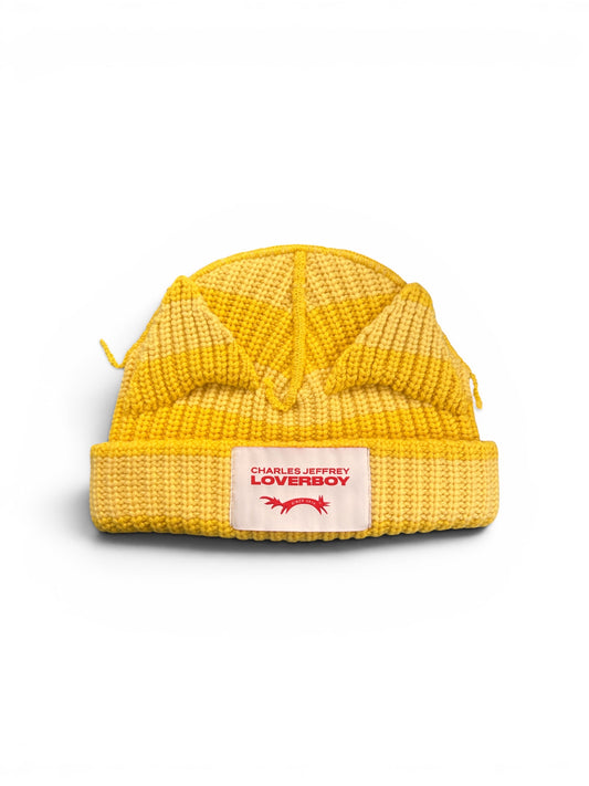 CHARLES JEFFREY LOVERBOY CHUNKY EARS BEANIE YELLOW STRIPE