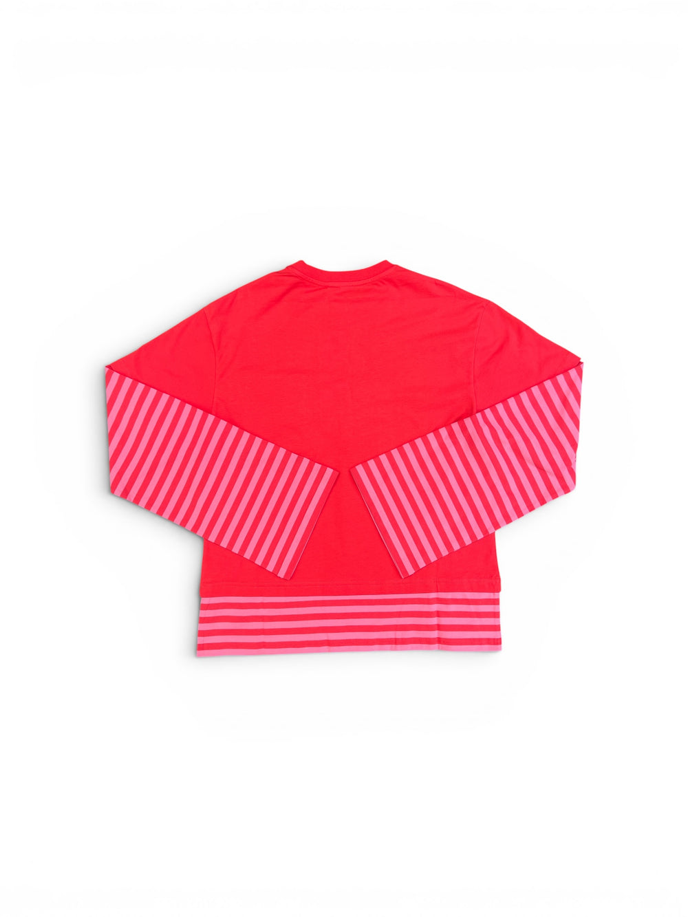 CHARLES JEFFREY LOVERBOY LONG SLEEVE 2-IN-1 TEE WITH KNIT PATCH CORAL STRIPE