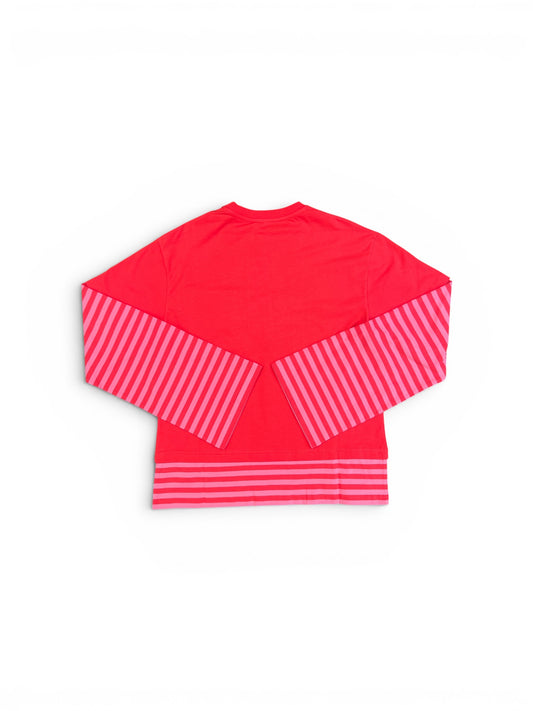 CHARLES JEFFREY LOVERBOY LONG SLEEVE 2-IN-1 TEE WITH KNIT PATCH CORAL STRIPE