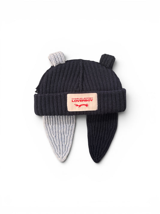 CHARLES JEFFREY LOVERBOY CHUNKY RABBIT BEANIE NAVY + LIGHT BLUE