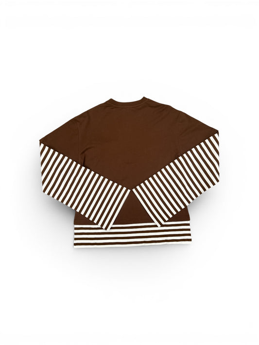 CHARLES JEFFREY LOVERBOY LONG SLEEVE 2-IN-1 TEE WITH KNIT PATCH BROWN STRIPE