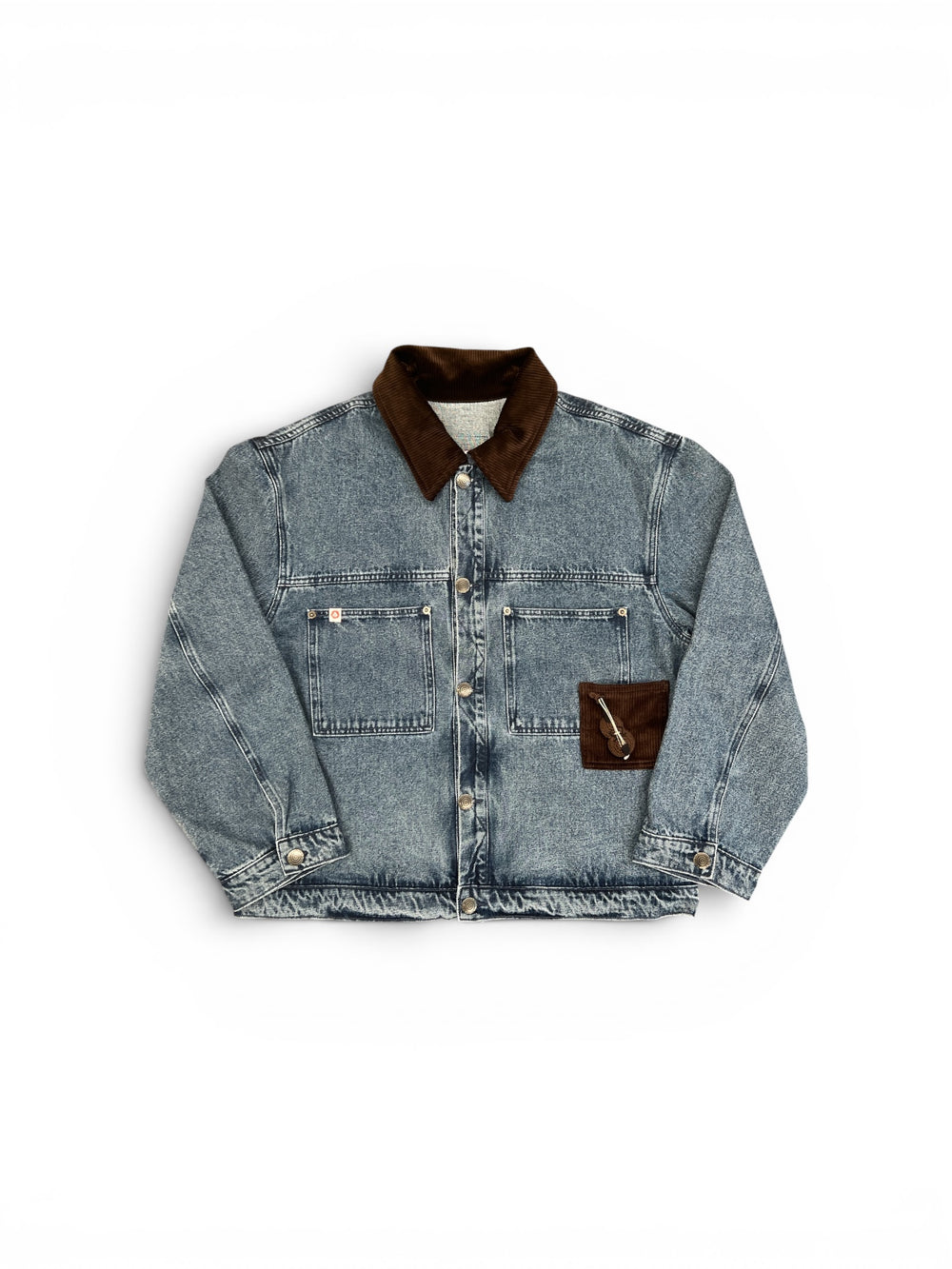 CHARLES JEFFREY LOVERBOY DENIM JACKET WITH CORDUROY COLLAR WASHED DENIM
