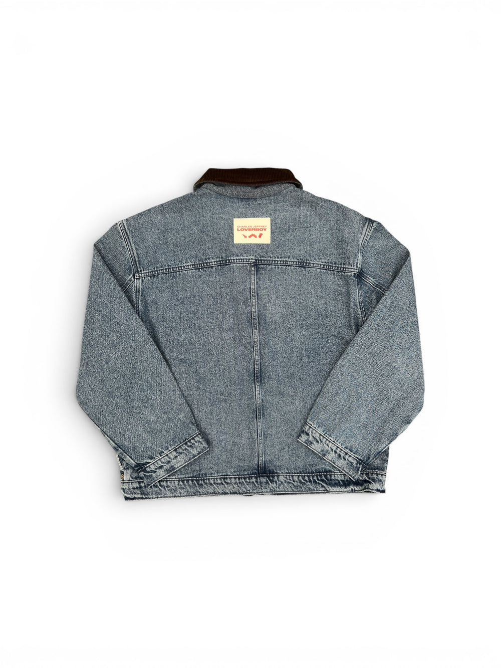 CHARLES JEFFREY LOVERBOY DENIM JACKET WITH CORDUROY COLLAR WASHED DENIM