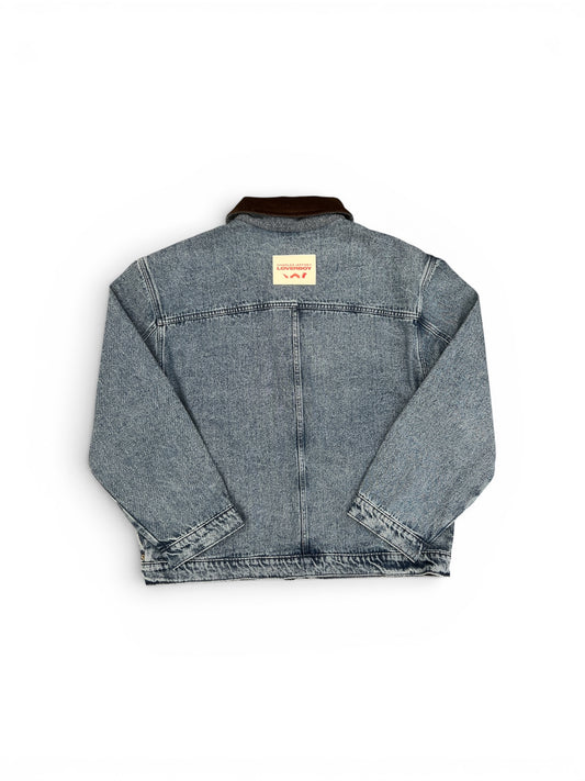 CHARLES JEFFREY LOVERBOY DENIM JACKET WITH CORDUROY COLLAR WASHED DENIM