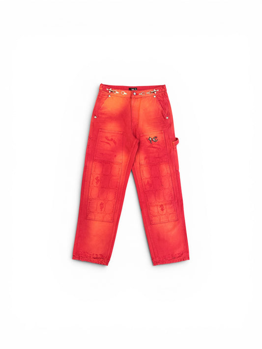THUG CLUB TC TWO TONE WASHED PANTS RED (PT0402)