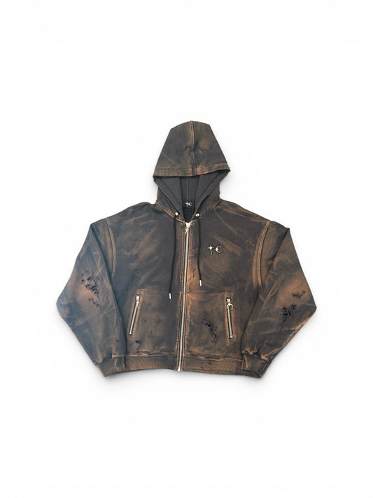THUG CLUB TC TWO TONE WASHED ZIP-UP HOODIE RUST BLACK