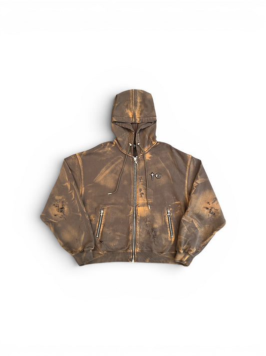 THUG CLUB TC TWO TONE WASHED ZIP-UP HOODIE OLIVE