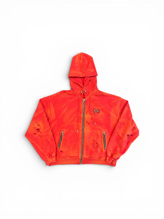 THUG CLUB TC TWO TONE WASHED ZIP-UP HOODIE RED