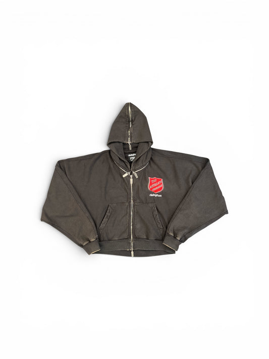 RIVINGTON ROI REBIS ANTI DEATH ROSE ZIP HOODIE WASHED BLACK