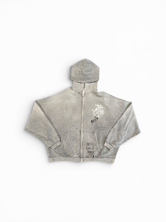 PALY CARRYING THE MESSAGE ZIP HOODIE GRAY