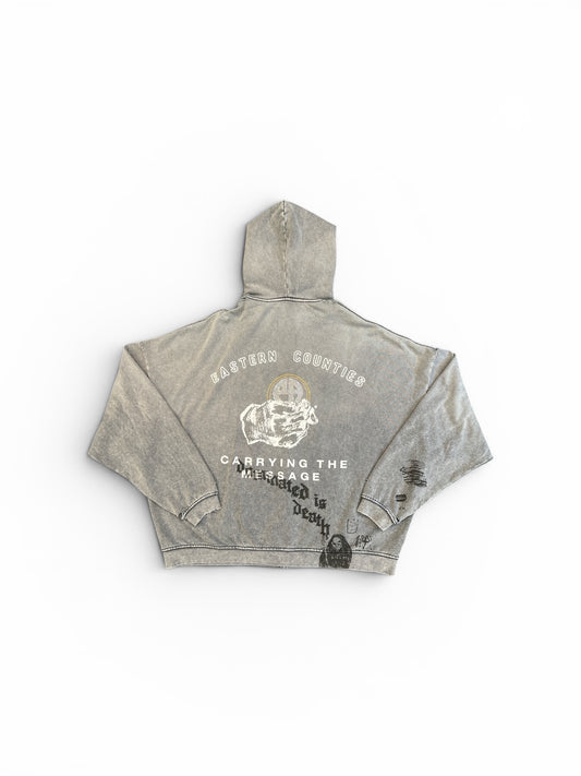 PALY CARRYING THE MESSAGE ZIP HOODIE GRAY