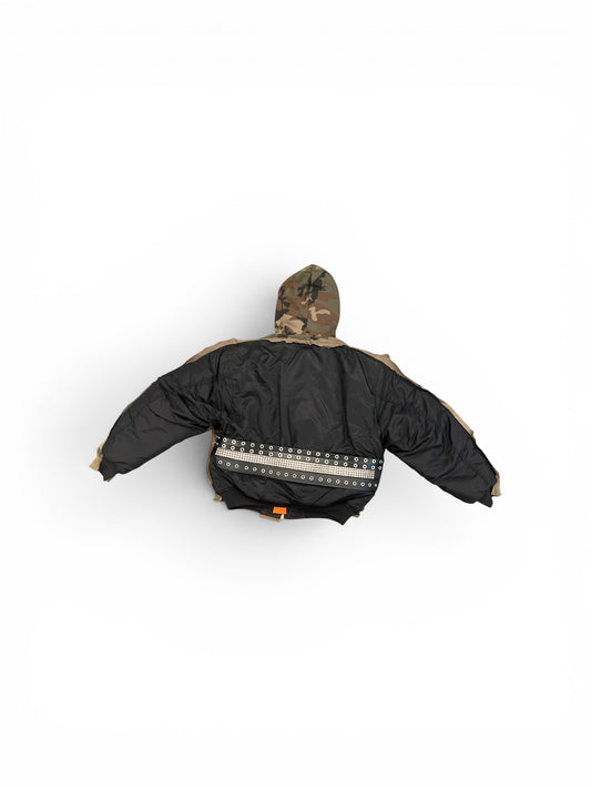 COUCOU BEBE TESTO MAX BELTS CAMO BOMBER JACKET CAMO GREEN BLACK