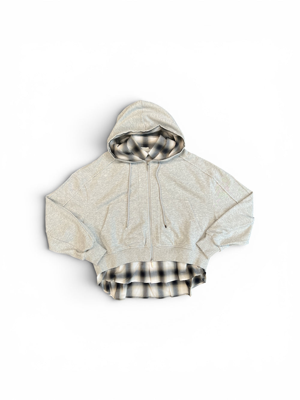 FENG CHEN WANG 2 IN 1 ZIP HOODIE WITH CHECK SHIRT GREY