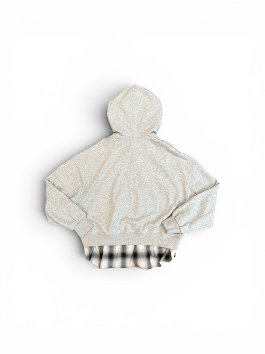 FENG CHEN WANG 2 IN 1 ZIP HOODIE WITH CHECK SHIRT GREY