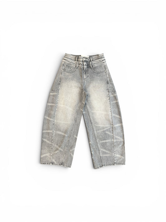FENG CHEN WANG WASHED DENIM TROUSERS GREY