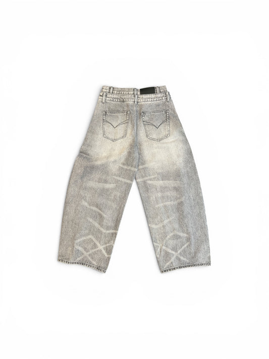FENG CHEN WANG WASHED DENIM TROUSERS GREY