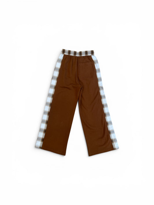 FENG CHEN WANG PATCHED PANEL JERSEY TROUSERS BROWN
