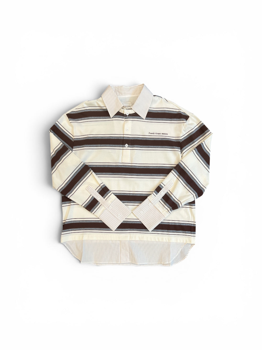 FENG CHEN WANG DECONSTRUCTED LONG SLEEVE POLO BROWN + WHITE