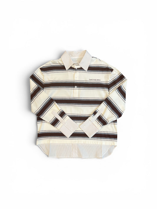 FENG CHEN WANG DECONSTRUCTED LONG SLEEVE POLO BROWN + WHITE