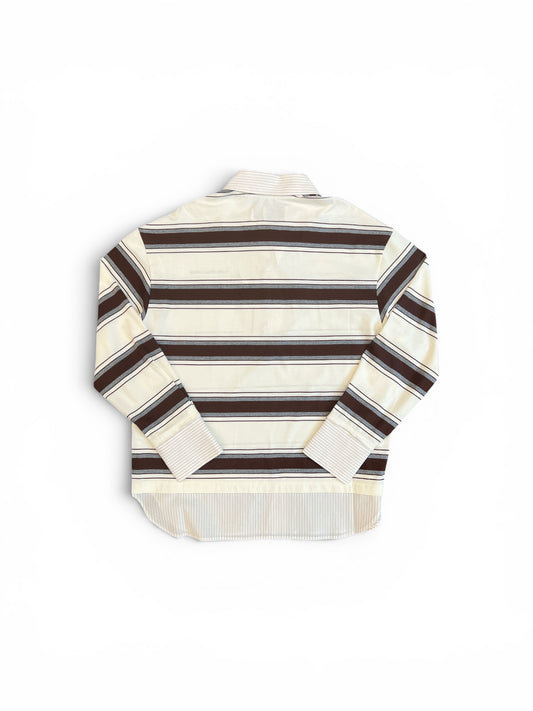 FENG CHEN WANG DECONSTRUCTED LONG SLEEVE POLO BROWN + WHITE