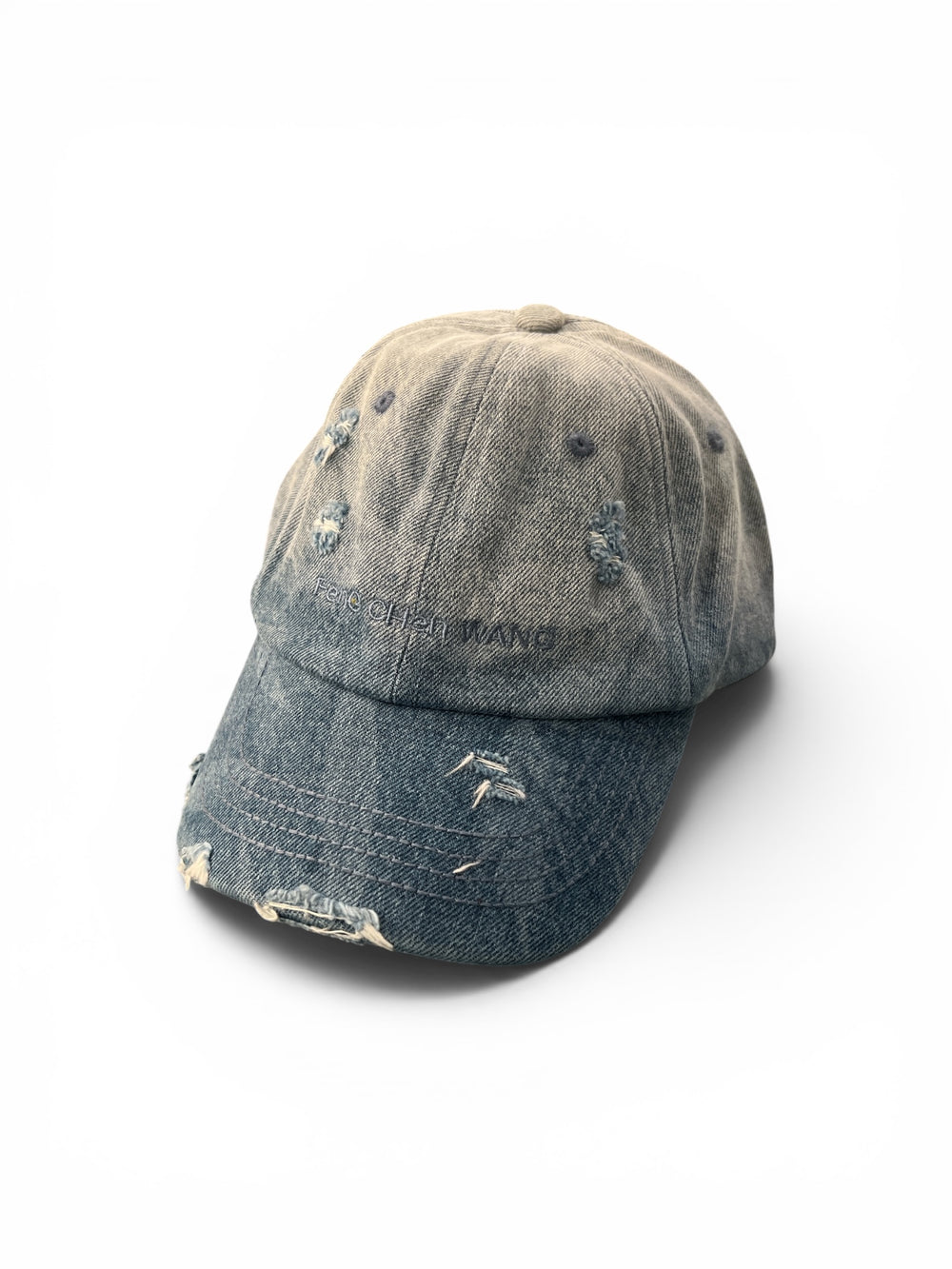FENG CHEN WANG BLUE DENIM WASHED PRINTED BASEBALL CAP BLUE