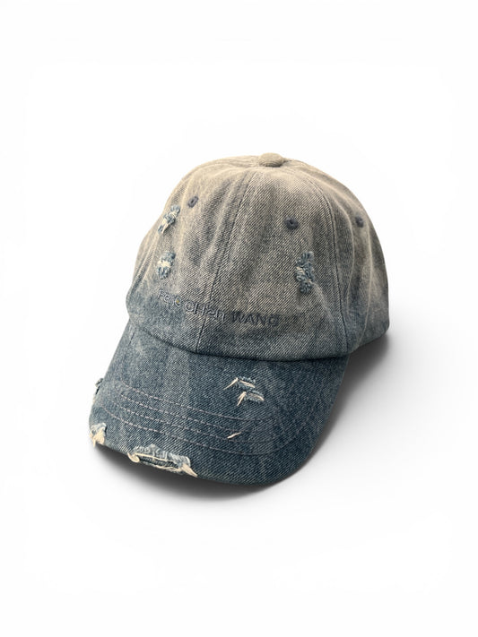 FENG CHEN WANG BLUE DENIM WASHED PRINTED BASEBALL CAP BLUE