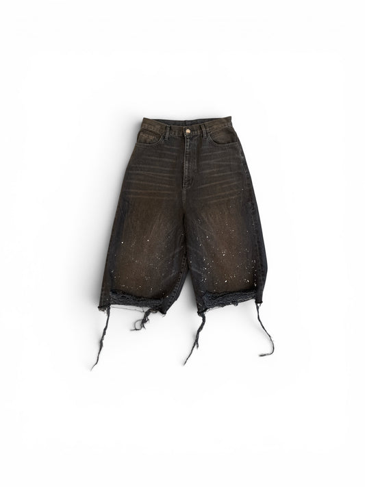 SECNDSLF EXTENDED RISE PIPE DENIM SHORT BLACK