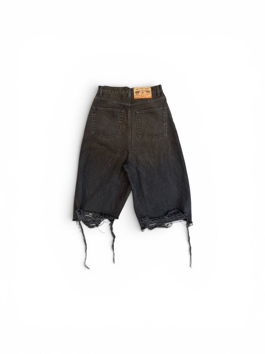 SECNDSLF EXTENDED RISE PIPE DENIM SHORT BLACK