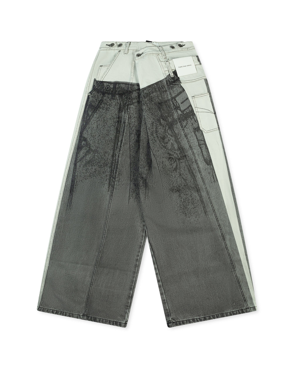 Feng Chen Wang Denim Deconstructed Printed Pants Grey