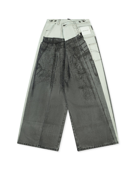 Feng Chen Wang Denim Deconstructed Printed Pants Grey