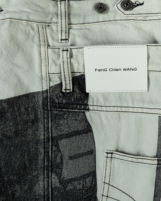 Feng Chen Wang Denim Deconstructed Printed Pants Grey