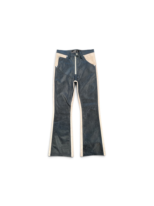 SEKRIT LEATHER WESTERN FLARE PANT DEEP BLUE