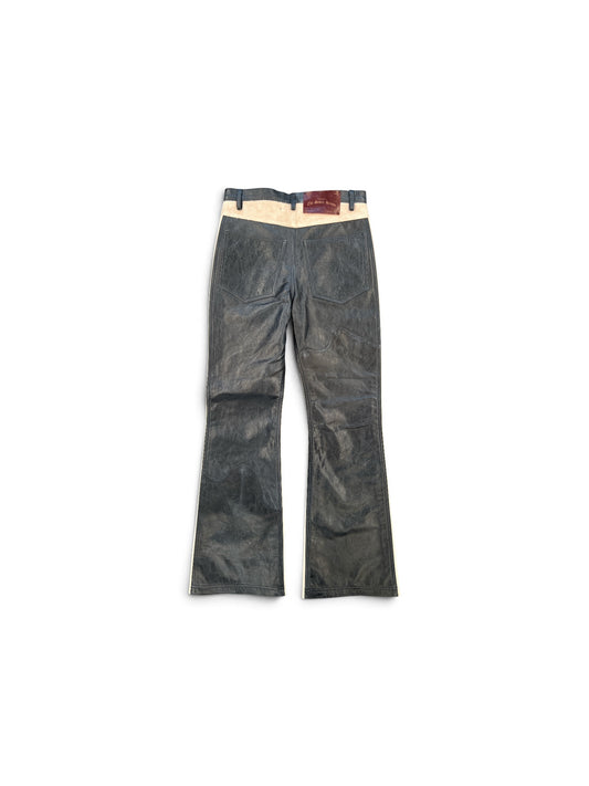 SEKRIT LEATHER WESTERN FLARE PANT DEEP BLUE